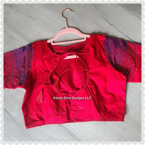 New Red and blue rain drop sequins embroidered handmade saree/lehenga blouse - Picture 7 of 8